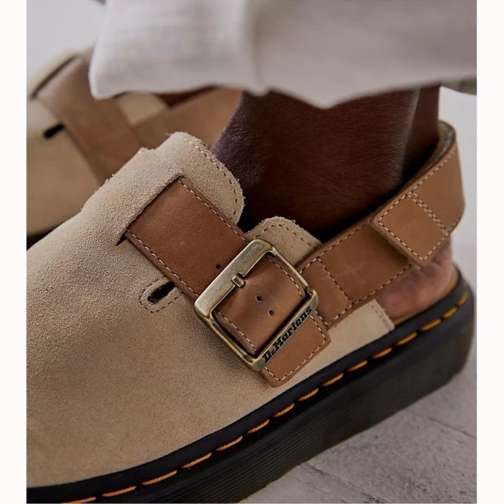 New Dr. Martens Jorge II Slingbacks Mule Sandal Shoes Suede Tan Biege Buckle - Picture 13 of 14